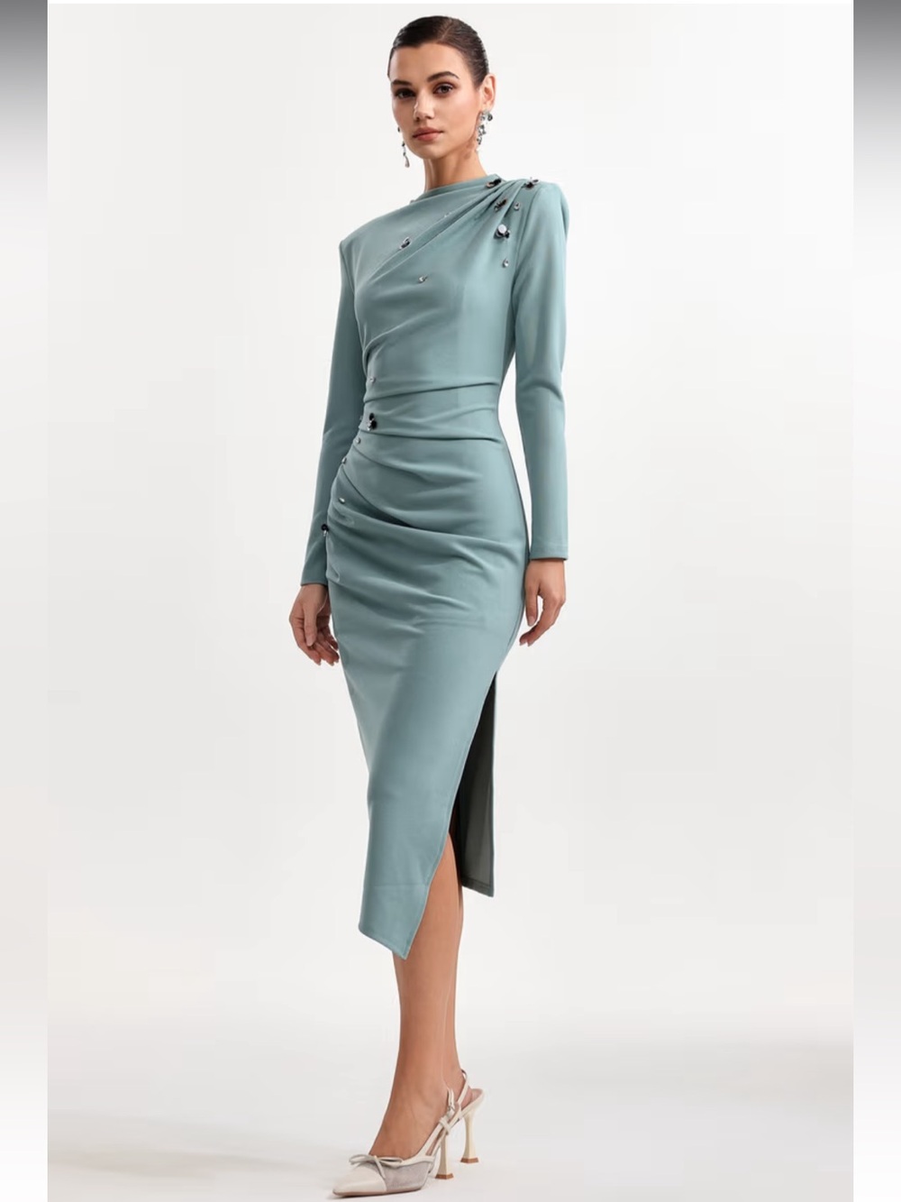 NWT Bella Barnett Nina Cinched cocktail Sequin Bodycon midi dress Sz S CB $110